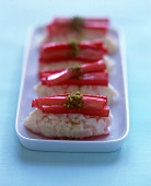 Sweet rice sushi with rhubarb