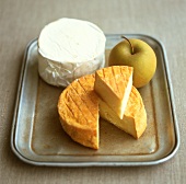 Still life with cheese and apple