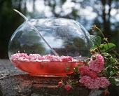 Rose punch in a punch bowl