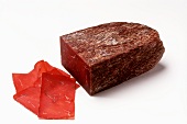 Speciality of Graubünden: air-dried beef, a slice cut