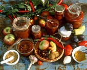 Still life with chutneys and ingredients