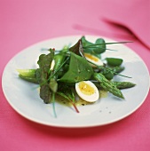 Asparagus and chard salad with quail's eggs