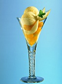 Fruit sundae (pear ice cream, pear wedges, mandarins)