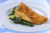 Pancakes with green asparagus and asparagus mousse