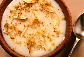 Phirni (vanilla rice pudding with almonds & pistachios, India)