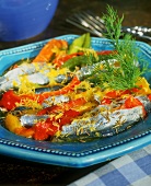 Marinated sardines with grilled peppers