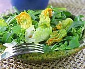 Mixed salad leaves with deep-fried courgette flowers
