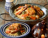 Couscous with vegetables, meat and sausages