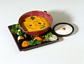 Indian marinade: turmeric, garlic, yoghurt, coriander