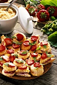 Strawberry tart in puff pastry with fresh mint