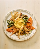 Barbecued vegetables with cheese polenta