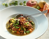 Vegetable and mushroom stew with venison Vienna steaks