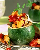 Round courgettes stuffed with ratatouille