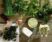 Herb butter and various fresh herbs