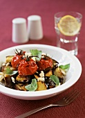 Salad with roasted aubergines, tomatoes and sheep's cheese