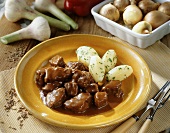 Hungarian goulash with boiled potatoes