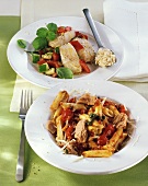 Penne with tuna and cod with vegetables