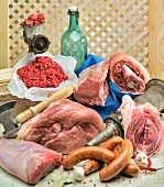 Still life with meat and sausage