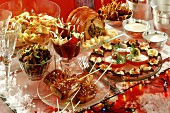 Winter party buffet with roast meat and snacks