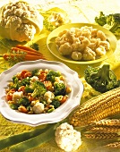 Plate of mixed vegetables and tender wheat 