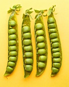 Four opened pea pods
