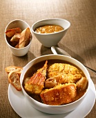 Bouillabaisse with rouille and baguette (Provence, France)