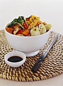 Fried tofu with vegetables and black sesame