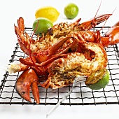 Barbecued lobster on a grill rack