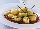Gnocchi with beetroot sauce and chives