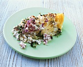 Fried cabbage with sheep's cheese, onions and thyme