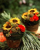 Autumnal table decoration with sunflowers & cereals