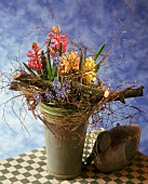 Arrangement of yellow and pink hyacinths