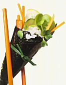 Temaki with vegetables and watercress