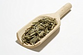 Lemon grass tea on a wooden spoon