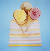 Three ice cream cones