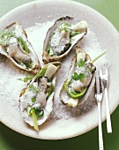 Poached oysters on a bed of salt