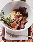 Duck breast in red wine & herb sauce and cauliflower