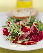 Pepper and raspberry salad with duck breast