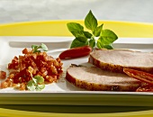 Smoked, cured pork loin (Kassler) with tomato relish