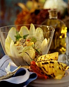 Oat salad with chicory, pineapple and mango