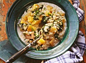 Swede and spinach stew with pearl barley