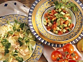 Chicory & pear salad and pepper, cucumber & tomato salad