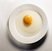 Frisches aufgeschlagenes rohes Ei mit hoch gewölbtem Dotter
