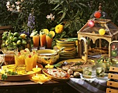 Summer garden buffet with cocktails, soup, roast, salads & pie