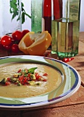 Cold potato soup with avocado and peppers