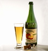 A bottle and a full glass of French cider