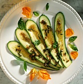 Courgette carpaccio with basil & courgette flowers