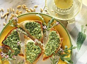 Crostini with Pesto and Cheese