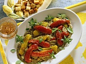 Mediterranean aubergine mousse with peppers and basil