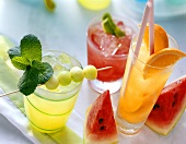 Orange drink, watermelon drink and honeydew melon drink